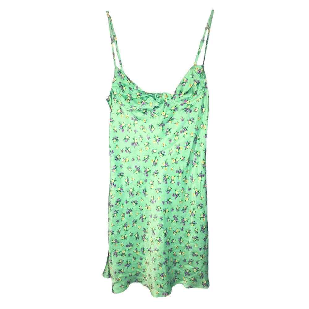 Zara Satin Effect Mint Green Floral Printed Dress Size Small